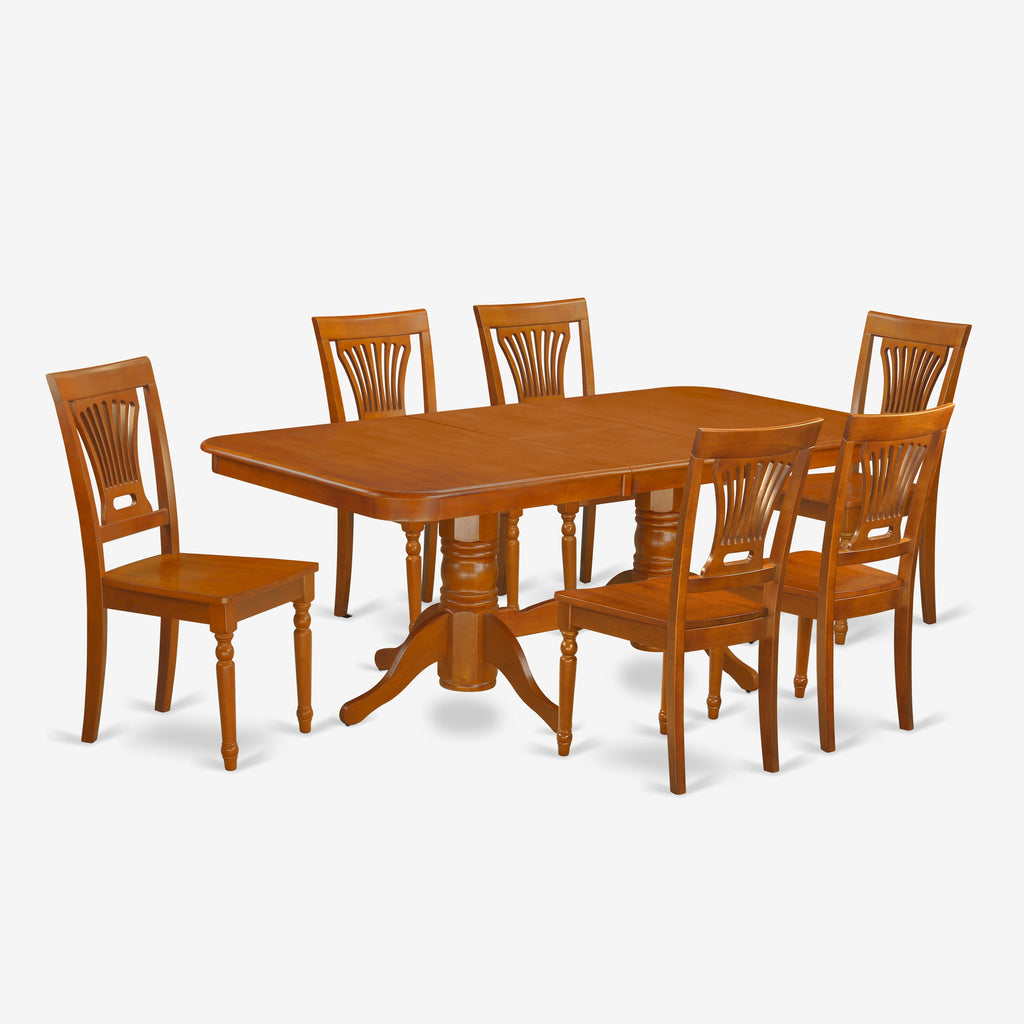 NAPL7-CC9-K 7 Piece Dining Collection with Expandable Table and 6 Chairs - Rich Saddle Hue