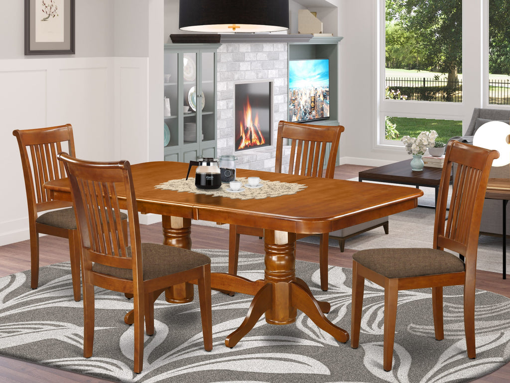 Chic Dining Set NAPO5-2U0-E with Butterfly Leaf Table & Linen Chairs for Cozy Gatherings