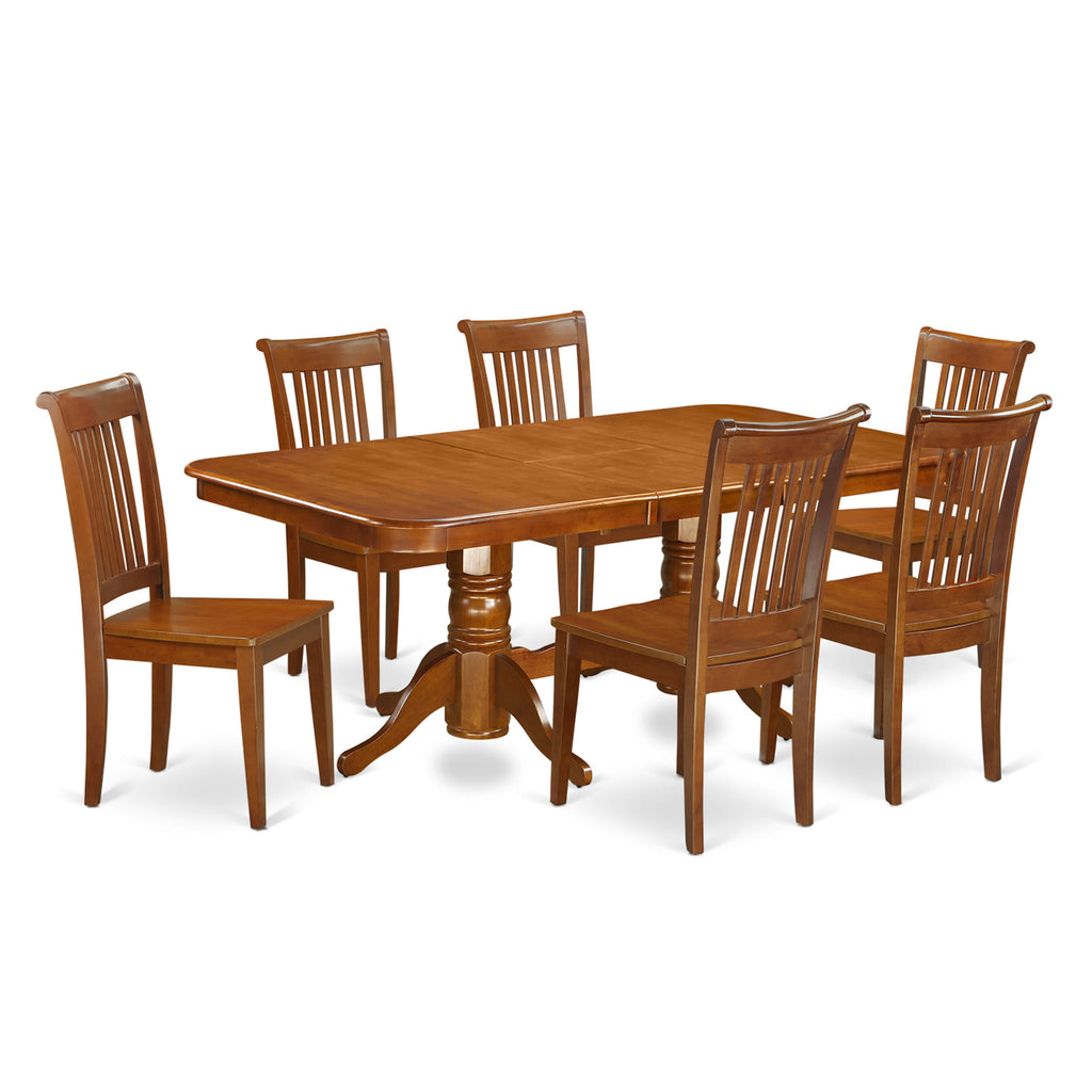 NAPO7-E0B-V Elegant 7-Piece Dining Ensemble Featuring Rectangular Table with Butterfly Leaf & Six Chairs, 40x78, Rich Saddle Hue