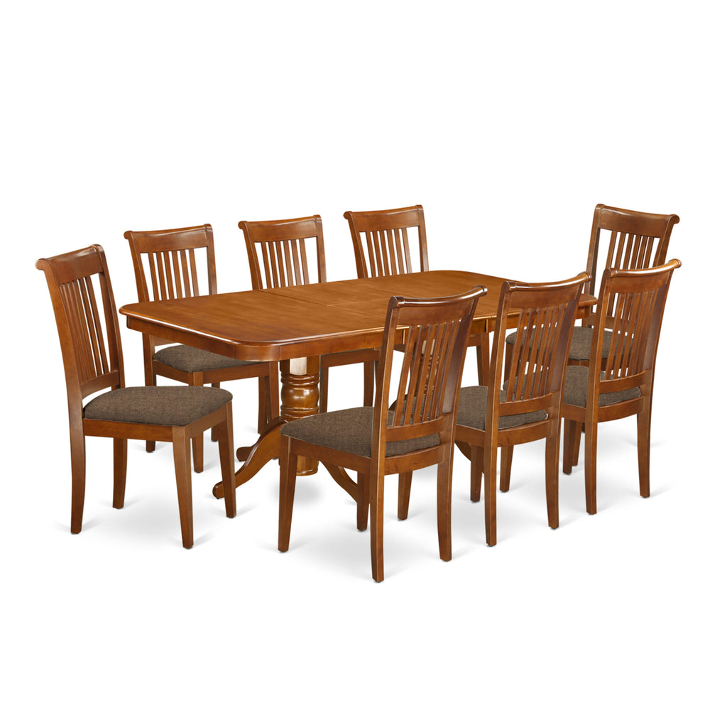 NAPO9-6W7-O Elegant 9-Piece Dining Set with Expandable Butterfly Table & 8 Upholstered Chairs, 40x78 Brown