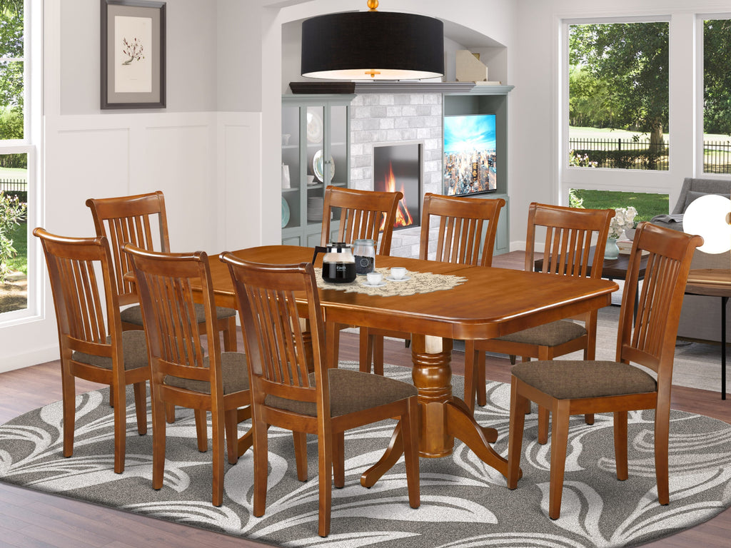 NAPO9-6W7-O Elegant 9-Piece Dining Set with Expandable Butterfly Table & 8 Upholstered Chairs, 40x78 Brown