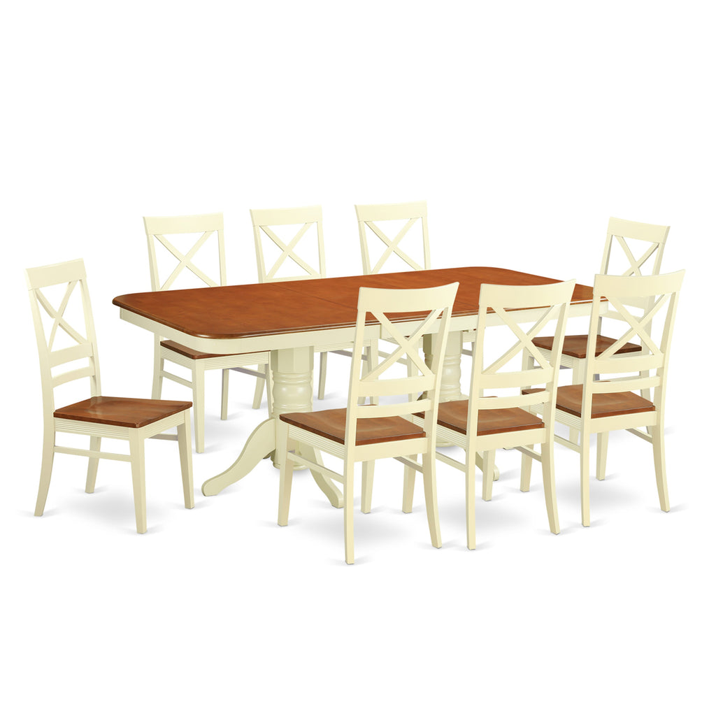 NAQU9-5U7-5 Set Chic Dining Ensemble with Expandable Table & 8 Chairs - Buttermilk Cherry Elegance