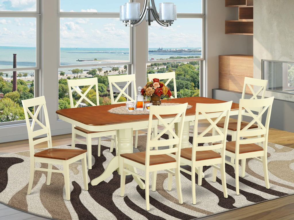 NAQU9-5U7-5 Set Chic Dining Ensemble with Expandable Table & 8 Chairs - Buttermilk Cherry Elegance