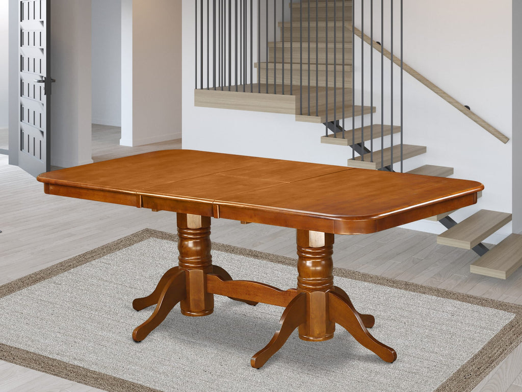 NAT-SQF-EW Elegant Napoleon Table With Butterfly Leaf & Pedestal Base, Rich Saddle Brown, 40x78