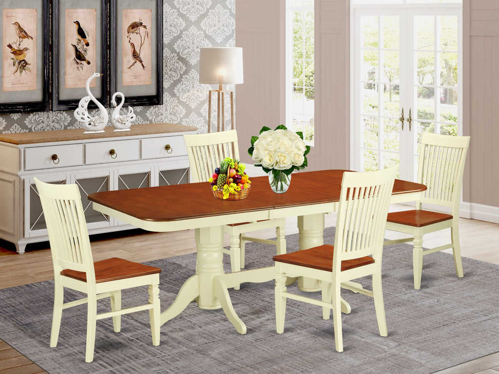 NAWE5-DEL-9 5-Piece Dining Ensemble with Expansive Wooden Table and 4 Elegant Chairs, Buttermilk & Cherry Colors