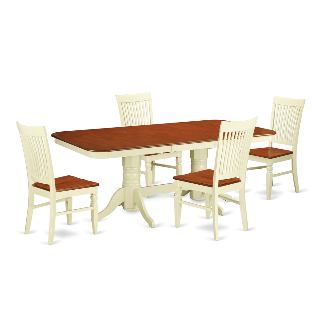 NAWE5-DEL-9 5-Piece Dining Ensemble with Expansive Wooden Table and 4 Elegant Chairs, Buttermilk & Cherry Colors