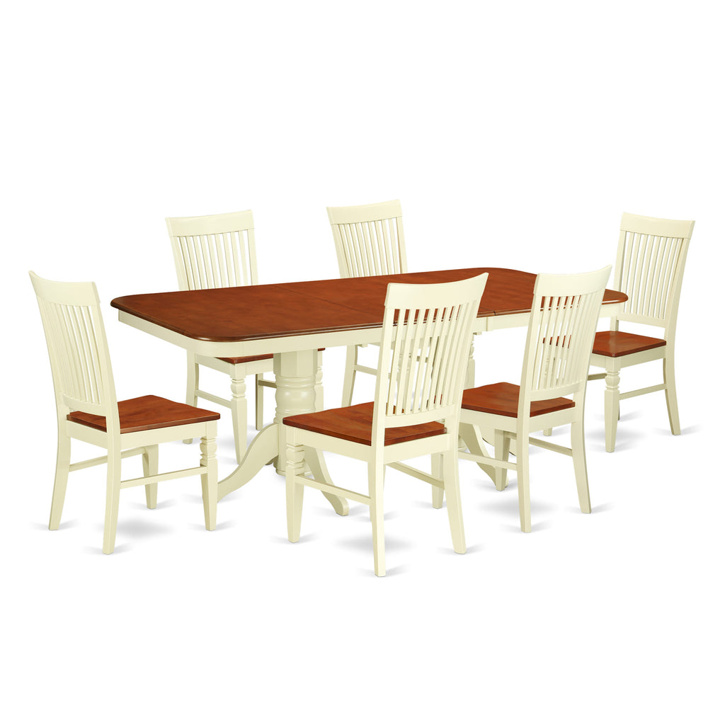 7-Piece Dining Set NAWE7-6NQ-L with Expandable Table and Six Chairs, Buttermilk & Cherry
