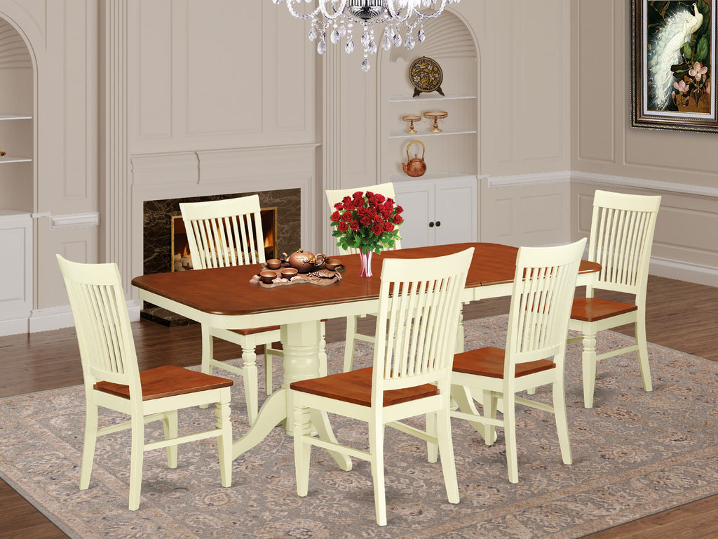 7-Piece Dining Set NAWE7-6NQ-L with Expandable Table and Six Chairs, Buttermilk & Cherry