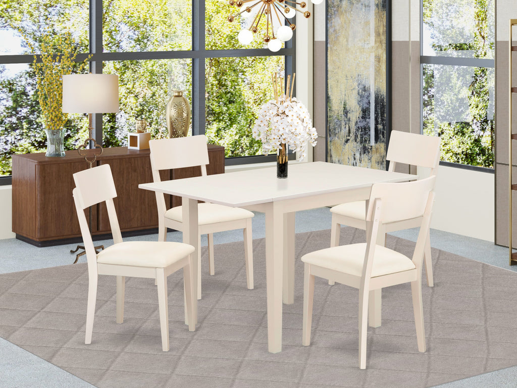 NDAD5-MQG-49 5-Piece Dropleaf Rectangular Dining Set Table & 4 Upholstered Chairs in Soft Cream
