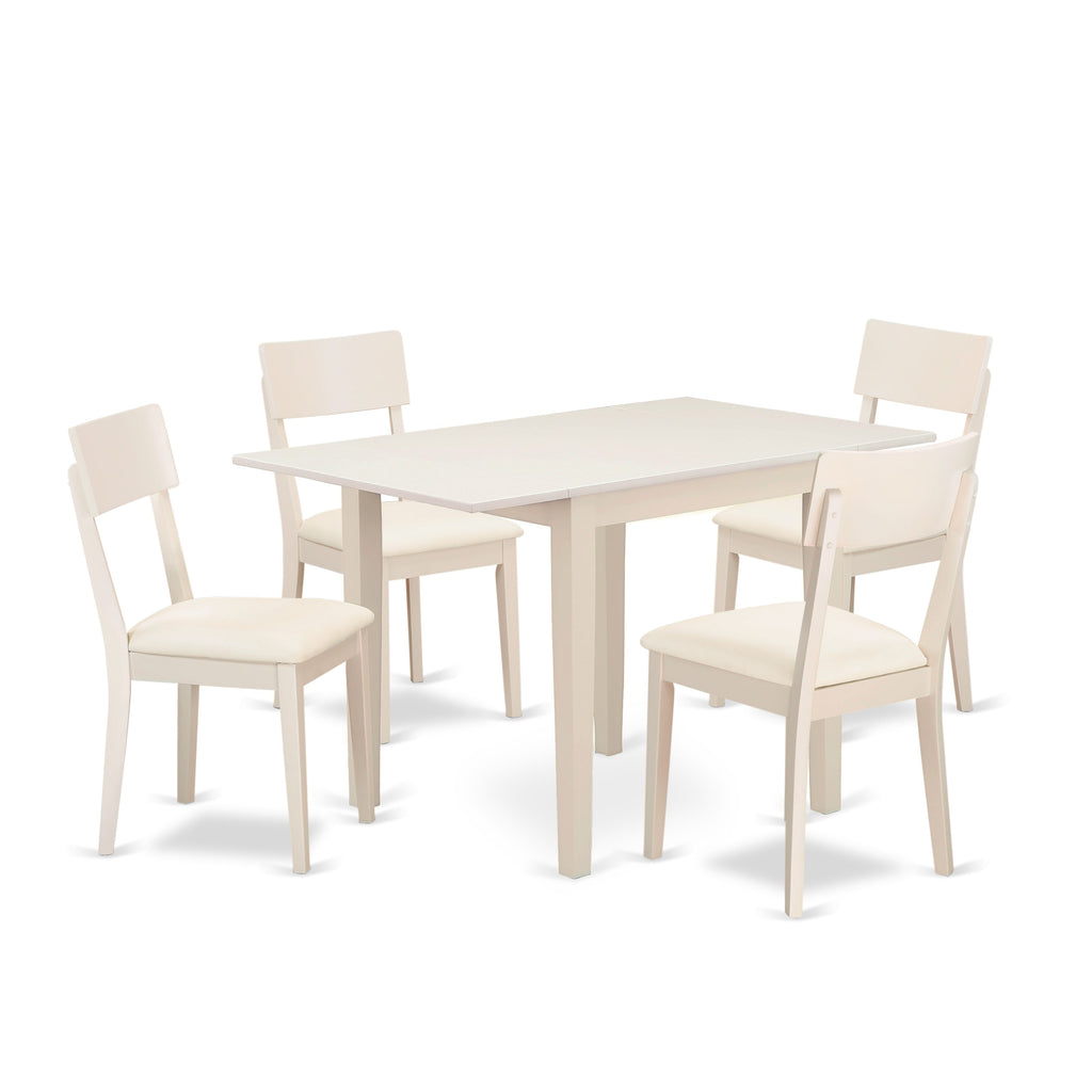 NDAD5-MQG-49 5-Piece Dropleaf Rectangular Dining Set Table & 4 Upholstered Chairs in Soft Cream