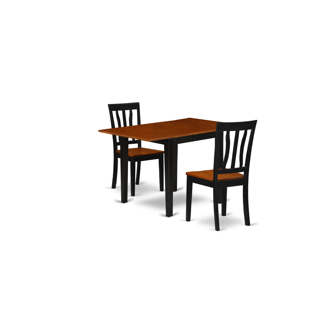 NDAN3-3M3-A Dining Ensemble Rectangular Table with Dual Dropleaf & 2 Chairs in Elegant Black & Cherry, 3-Piece Set