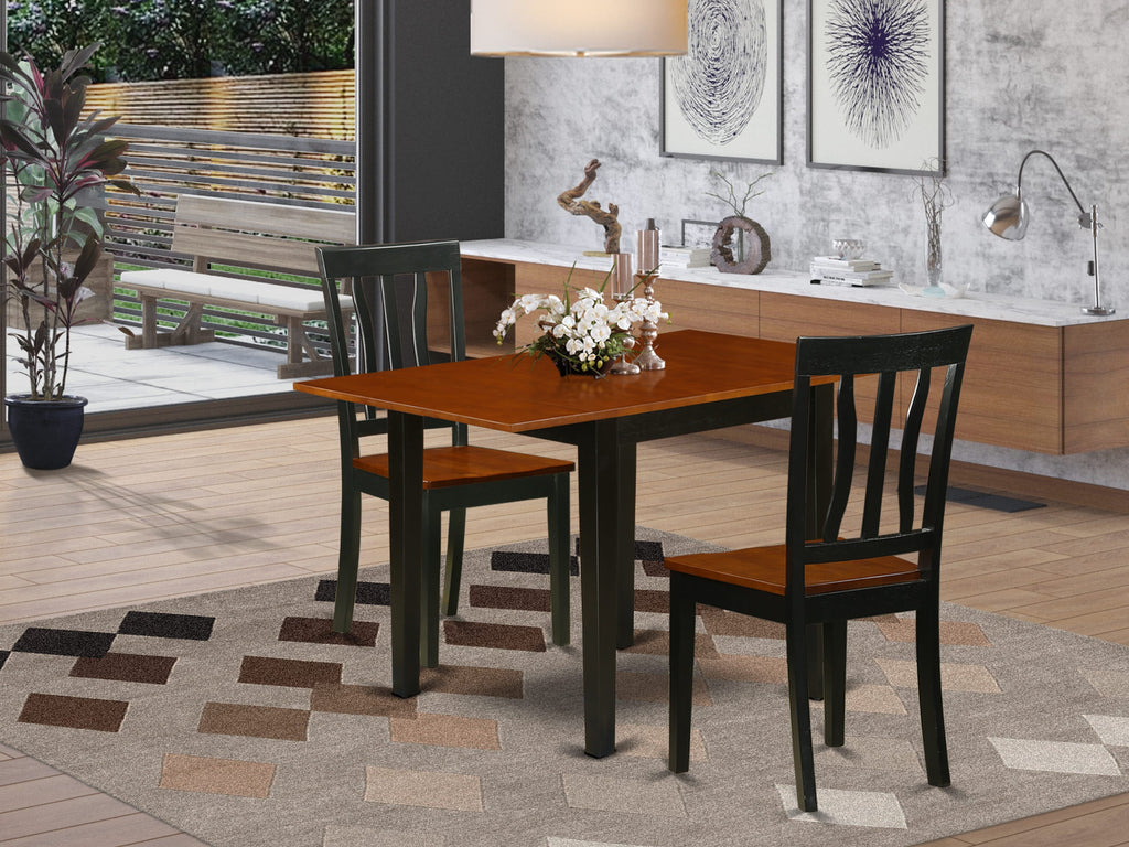 NDAN3-3M3-A Dining Ensemble Rectangular Table with Dual Dropleaf & 2 Chairs in Elegant Black & Cherry, 3-Piece Set