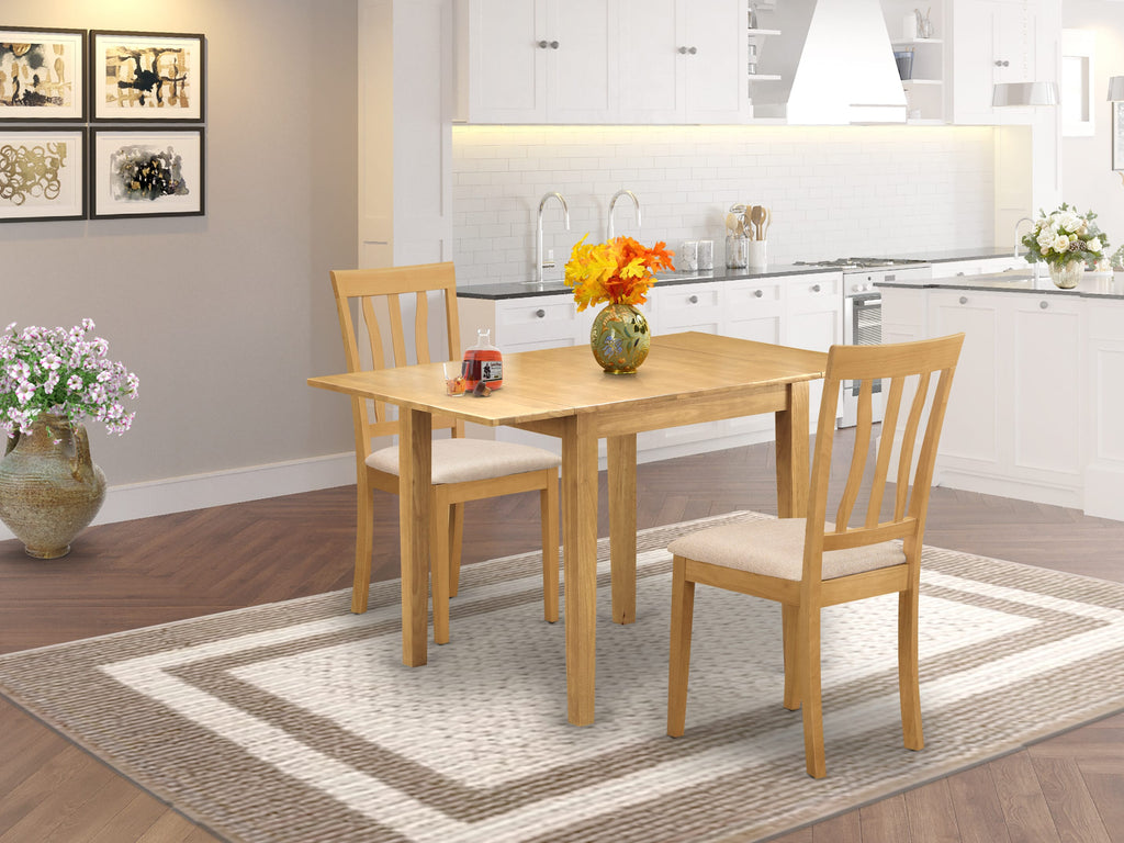 NDAN3-Z0U-Z Transformative Dining Set with Extendable Oak Table & Linen Chairs for Cozy Nooks