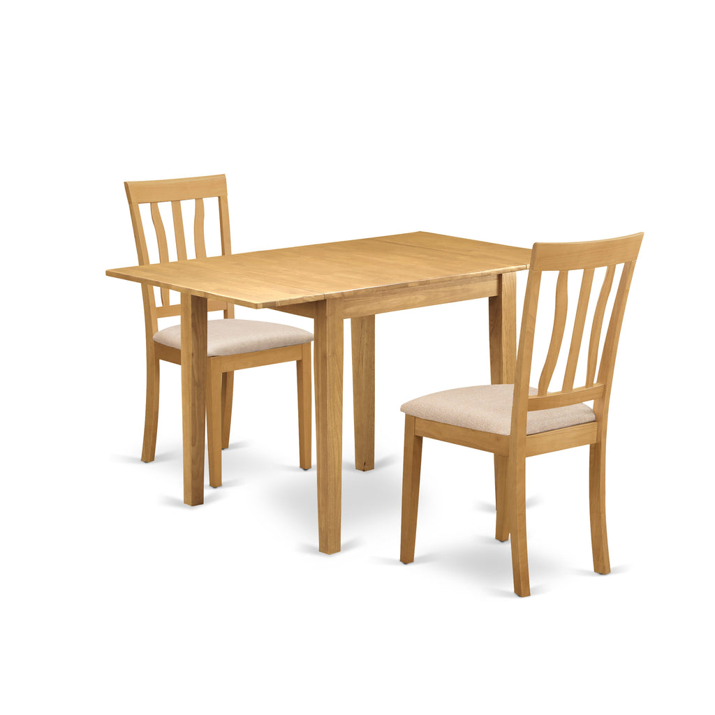 NDAN3-Z0U-Z Transformative Dining Set with Extendable Oak Table & Linen Chairs for Cozy Nooks