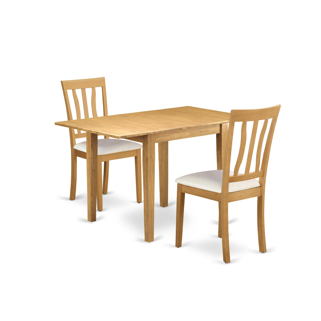 NDAN3-5MW-A7 Compact 3-Piece Drop Leaf Dining Set with Faux Leather Chairs and 30x48 Oak Table