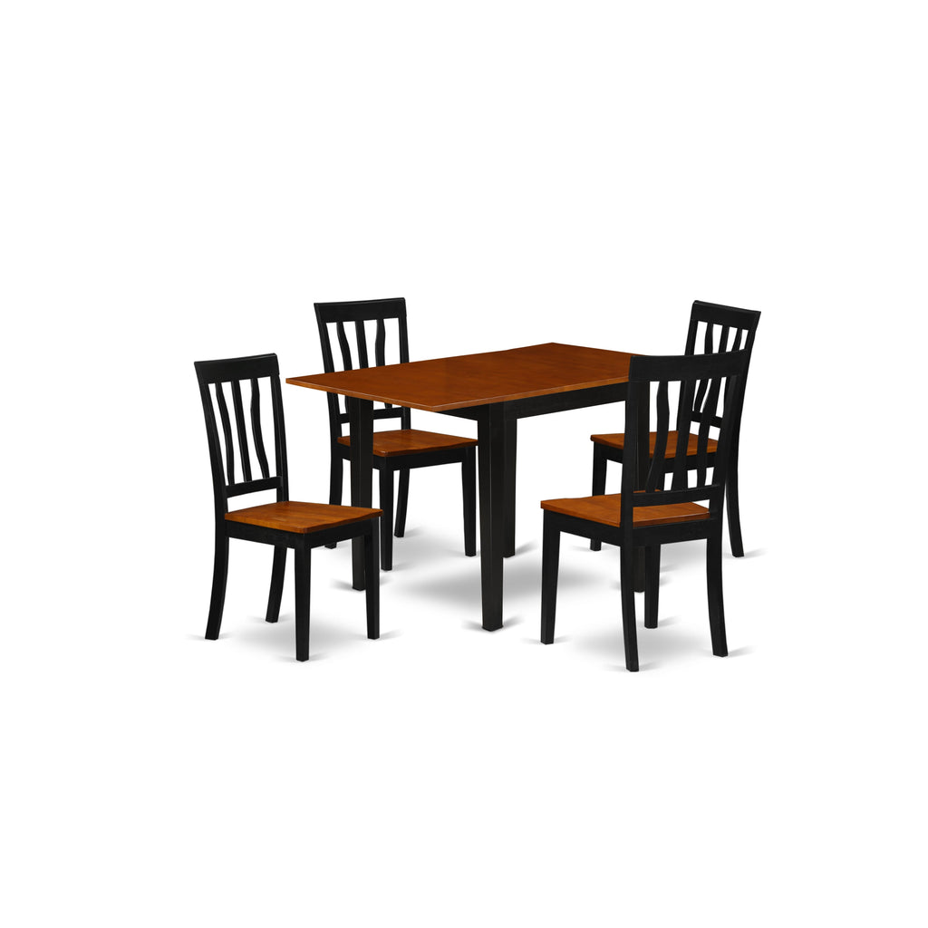 NDAN5-R3Y-I Elegant 5-Piece Dining Set with Drop Leaf Rectangle Table and 4 Chairs, Black & Cherry