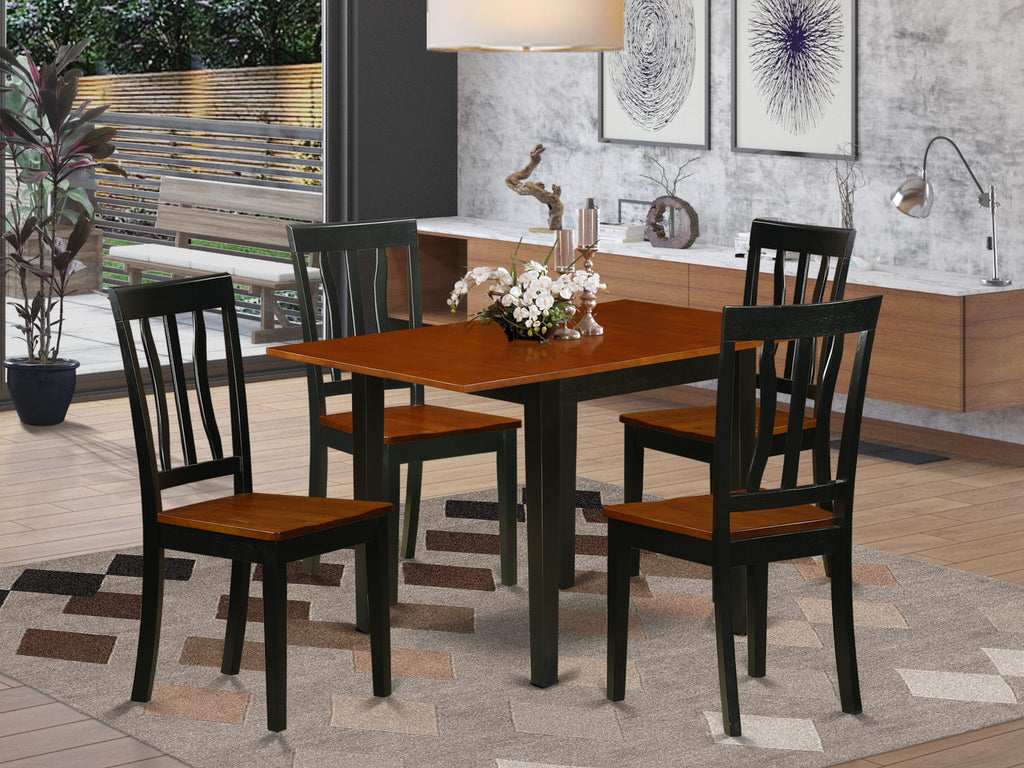 NDAN5-R3Y-I Elegant 5-Piece Dining Set with Drop Leaf Rectangle Table and 4 Chairs, Black & Cherry