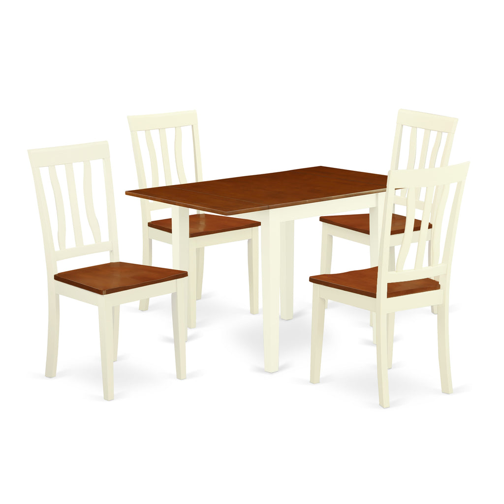 NDAN5-CJH-D Elegant 5-Piece Dining Ensemble Rectangle Table with Dropleaf & Four Chic Chairs, 30x48, Buttermilk & Cherry Accent