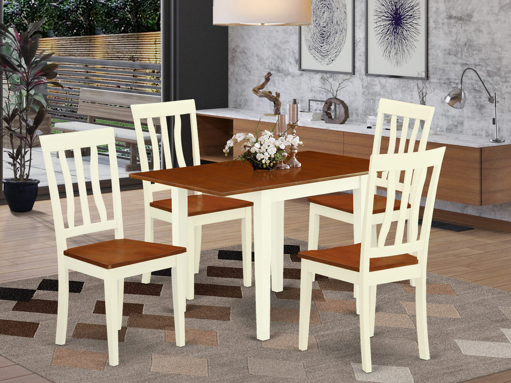 NDAN5-CJH-D Elegant 5-Piece Dining Ensemble Rectangle Table with Dropleaf & Four Chic Chairs, 30x48, Buttermilk & Cherry Accent