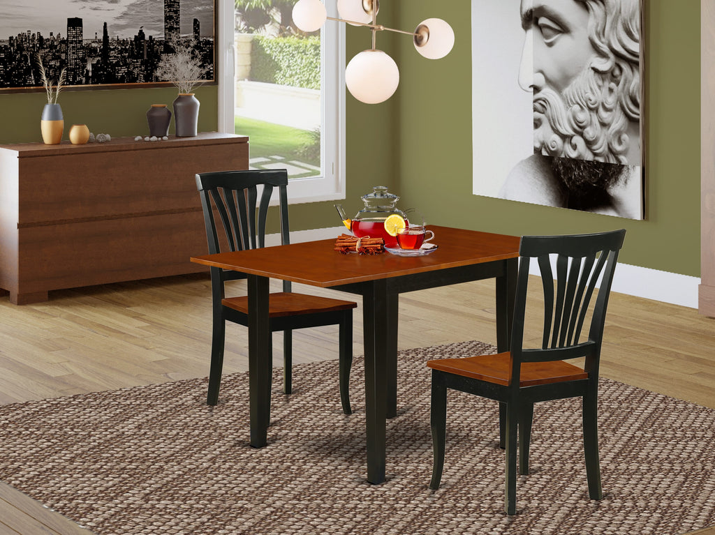 NDAV3-IOH-E Dining Set Elegant Dropleaf Table and 2 Chairs, 3 Piece in Black and Cherry Finish