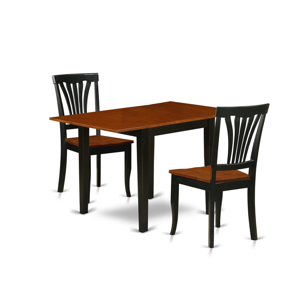 NDAV3-IOH-E Dining Set Elegant Dropleaf Table and 2 Chairs, 3 Piece in Black and Cherry Finish