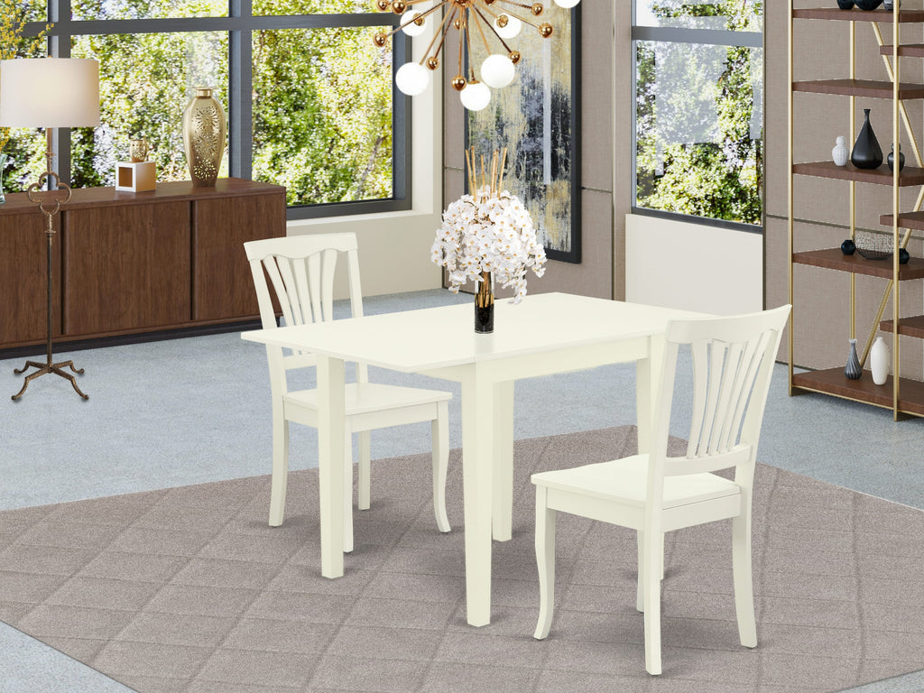 NDAV3-H7Y-S Compact 3-Piece Dining Collection with Foldable Table and Two Classic Chairs in Soft Linen White