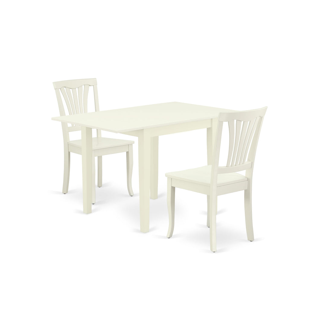 NDAV3-H7Y-S Compact 3-Piece Dining Collection with Foldable Table and Two Classic Chairs in Soft Linen White