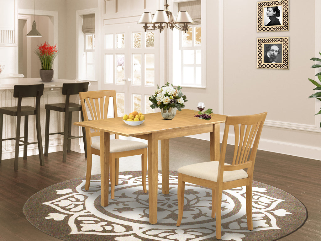 NDAV3-RPA-B Elegant 3-Piece Dining Ensemble with Drop Leaf Table and Upholstered Chairs in Classic Oak