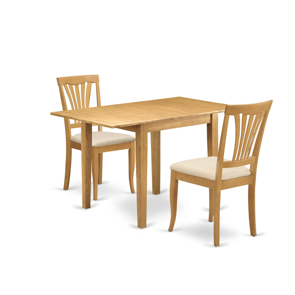 NDAV3-RPA-B Elegant 3-Piece Dining Ensemble with Drop Leaf Table and Upholstered Chairs in Classic Oak