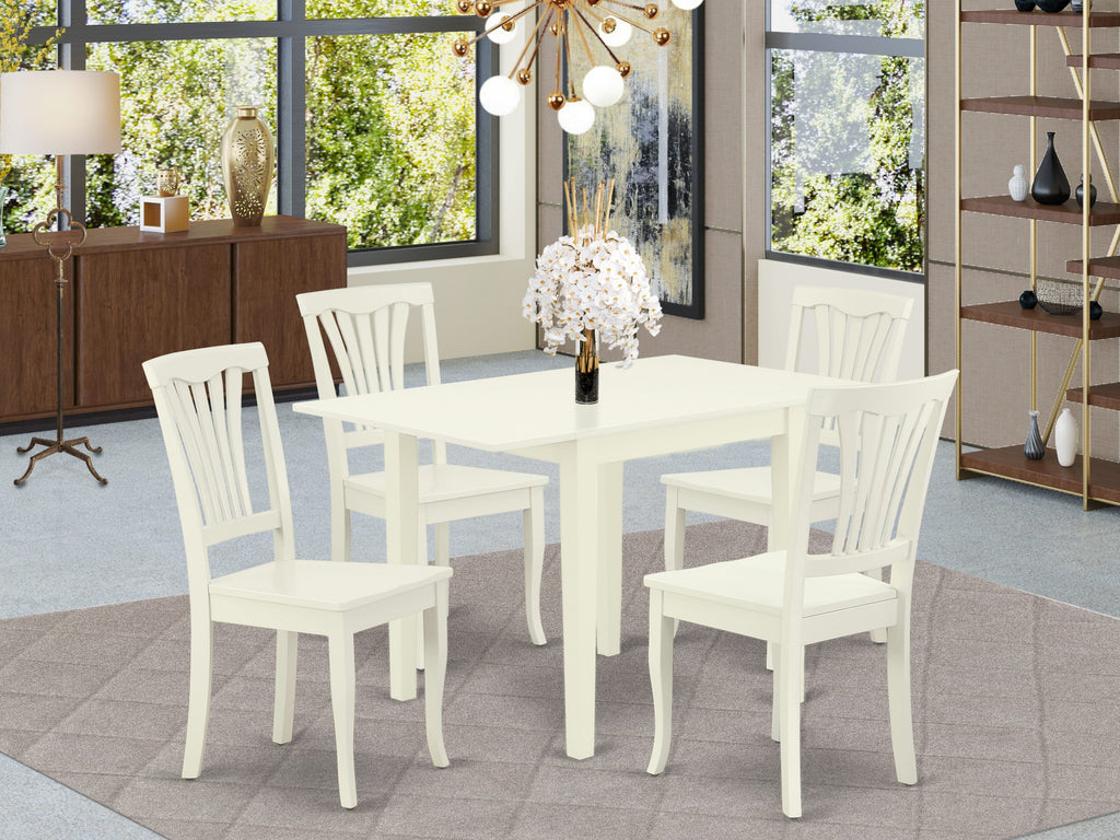 NDAV5-06F-6 5-Piece Dining Table Set with Drop Leaf and 4 Chairs, 30x48, Linen White Ensemble