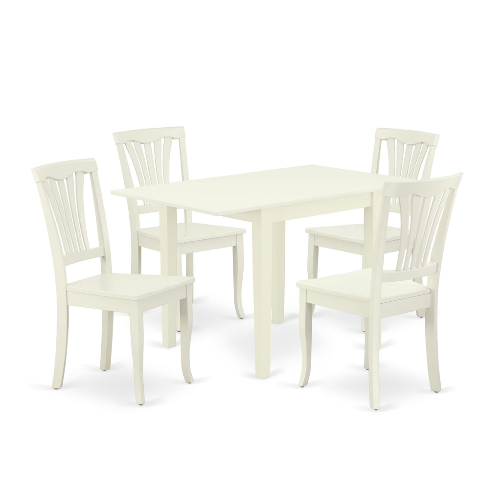 NDAV5-06F-6 5-Piece Dining Table Set with Drop Leaf and 4 Chairs, 30x48, Linen White Ensemble