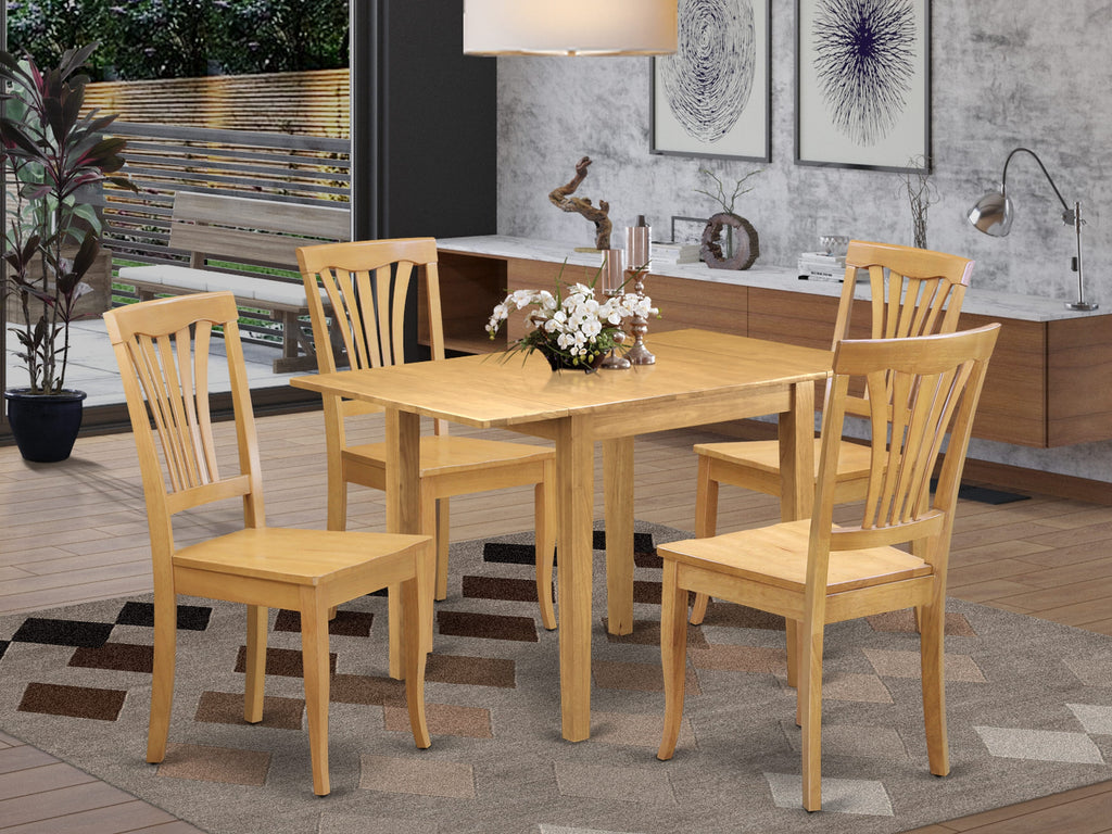 NDAV5-YQ1-A Elegant 5-Piece Dining Ensemble with Drop-Leaf Table & Chairs, Oak Finish, 30x48 Inch