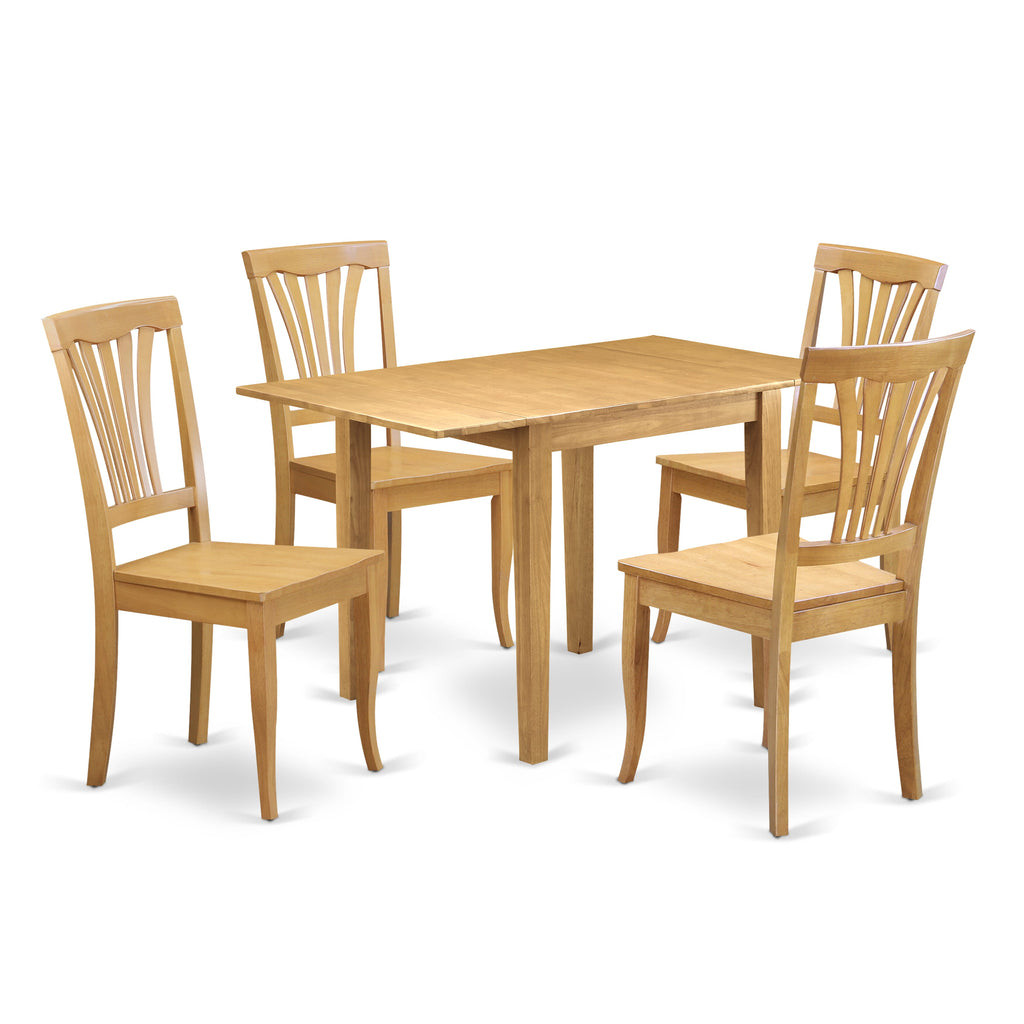 NDAV5-YQ1-A Elegant 5-Piece Dining Ensemble with Drop-Leaf Table & Chairs, Oak Finish, 30x48 Inch
