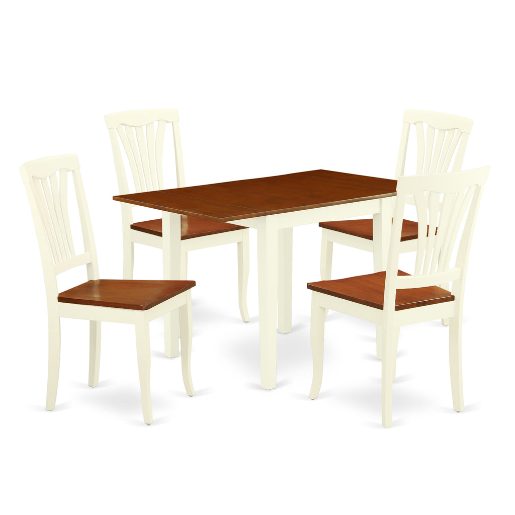 NDAV5-32O-R 5-Piece Dining Set with Drop Leaf Table and 4 Chairs, Buttermilk & Cherry, 30x48 Inches