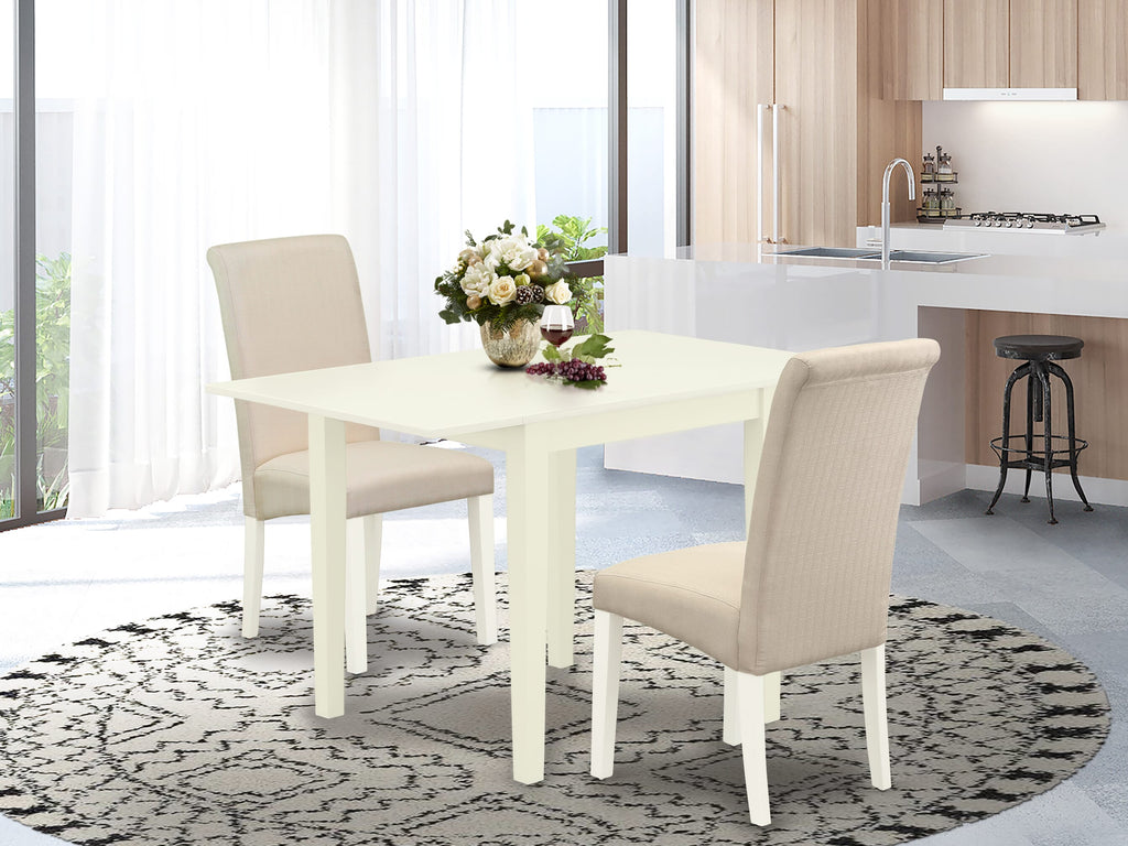 NDBA3-OUL-EZ 3-Piece Dining Set with Drop Leaf Table & 2 Cream Chairs for Cozy Dining Areas, Off White