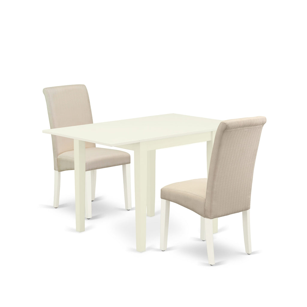 NDBA3-OUL-EZ 3-Piece Dining Set with Drop Leaf Table & 2 Cream Chairs for Cozy Dining Areas, Off White