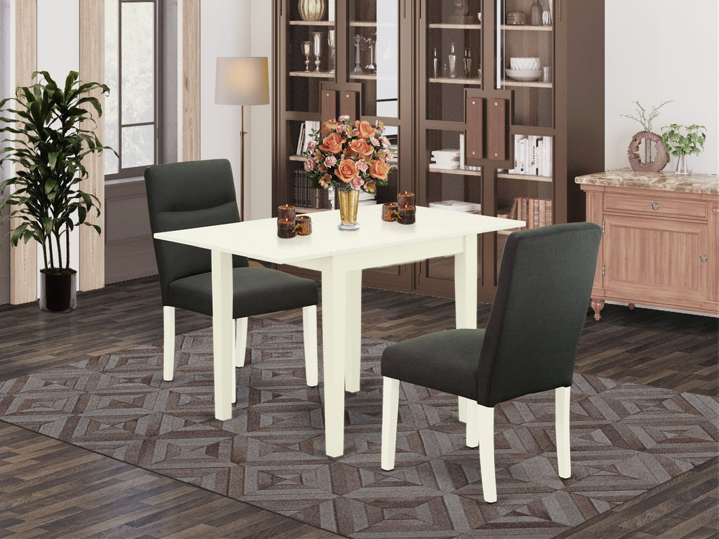 NDBE3-YSA-6T 3-Piece Dining Set with Rectangular Drop-Leaf Table & 2 Linen Chairs, 30x48 Linen White