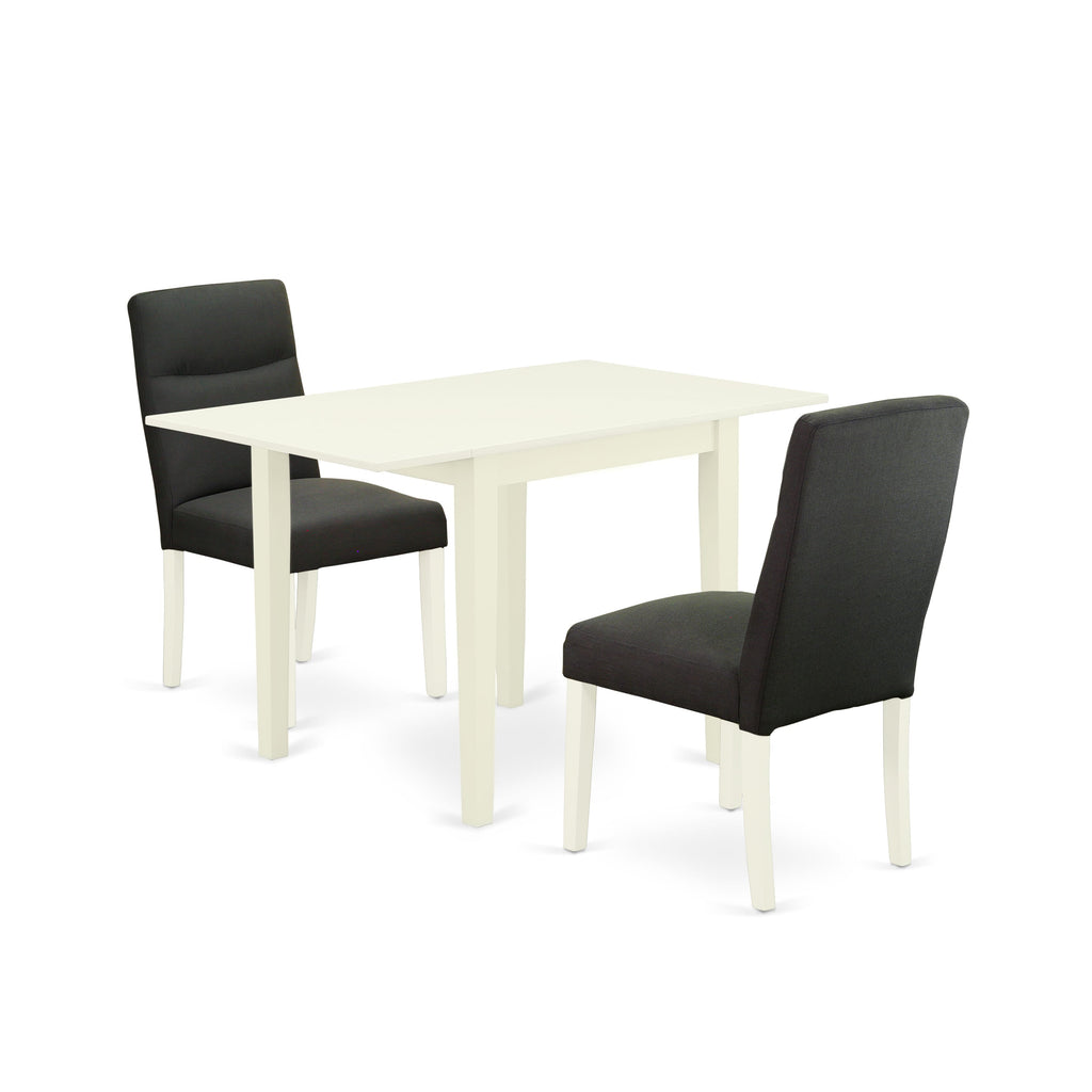 NDBE3-YSA-6T 3-Piece Dining Set with Rectangular Drop-Leaf Table & 2 Linen Chairs, 30x48 Linen White