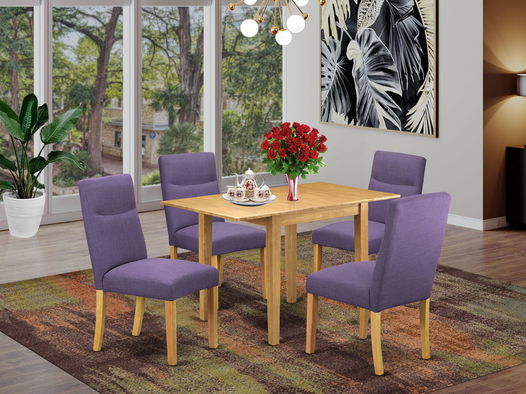 NDBE5-1MQ-WS 5-Piece Dining Table Set with Linen Parson Chairs, Dropleaf Table 30x48 Inch
