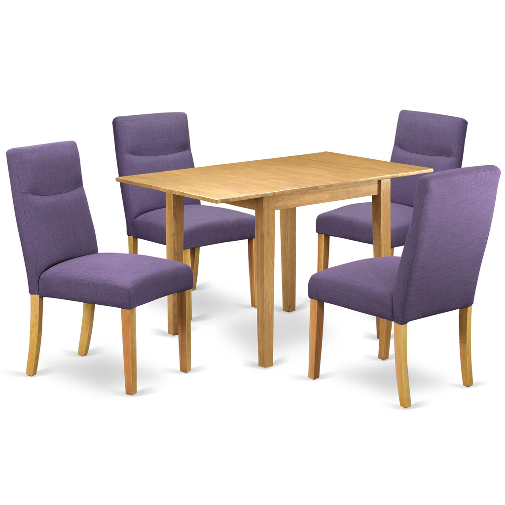 NDBE5-1MQ-WS 5-Piece Dining Table Set with Linen Parson Chairs, Dropleaf Table 30x48 Inch