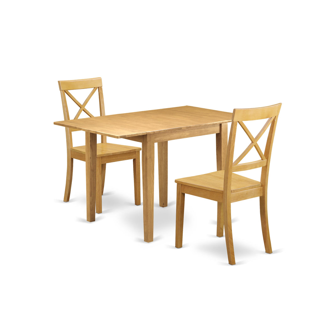 NDBO3-EPW-M 3 Piece Set Rectangular Table with Dropleaf & 2 Wooden Chairs, 30x48, Oak Finish Dining Room Collection