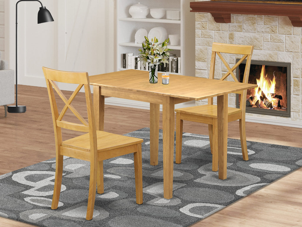 NDBO3-EPW-M 3 Piece Set Rectangular Table with Dropleaf & 2 Wooden Chairs, 30x48, Oak Finish Dining Room Collection