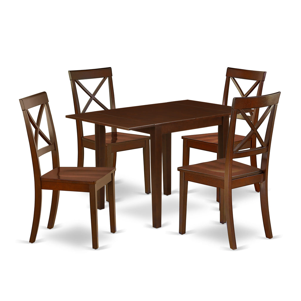 NDBO5-7C6-Z 5-Piece Rectangular Dropleaf Dining Table and Chairs Set, 30x48 Inch, Mahogany Finish
