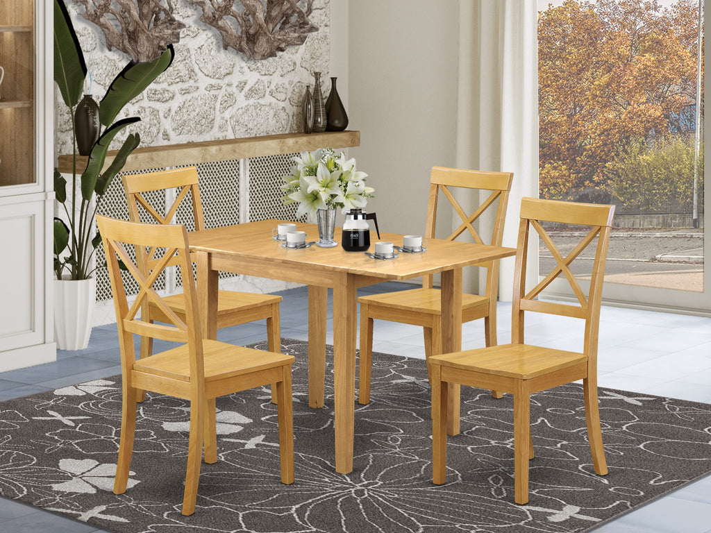 NDBO5-LH7-4 Deluxe 5-Piece Dining Set with Drop-Leaf Table and Four Solid Wood Chairs for Compact Spaces