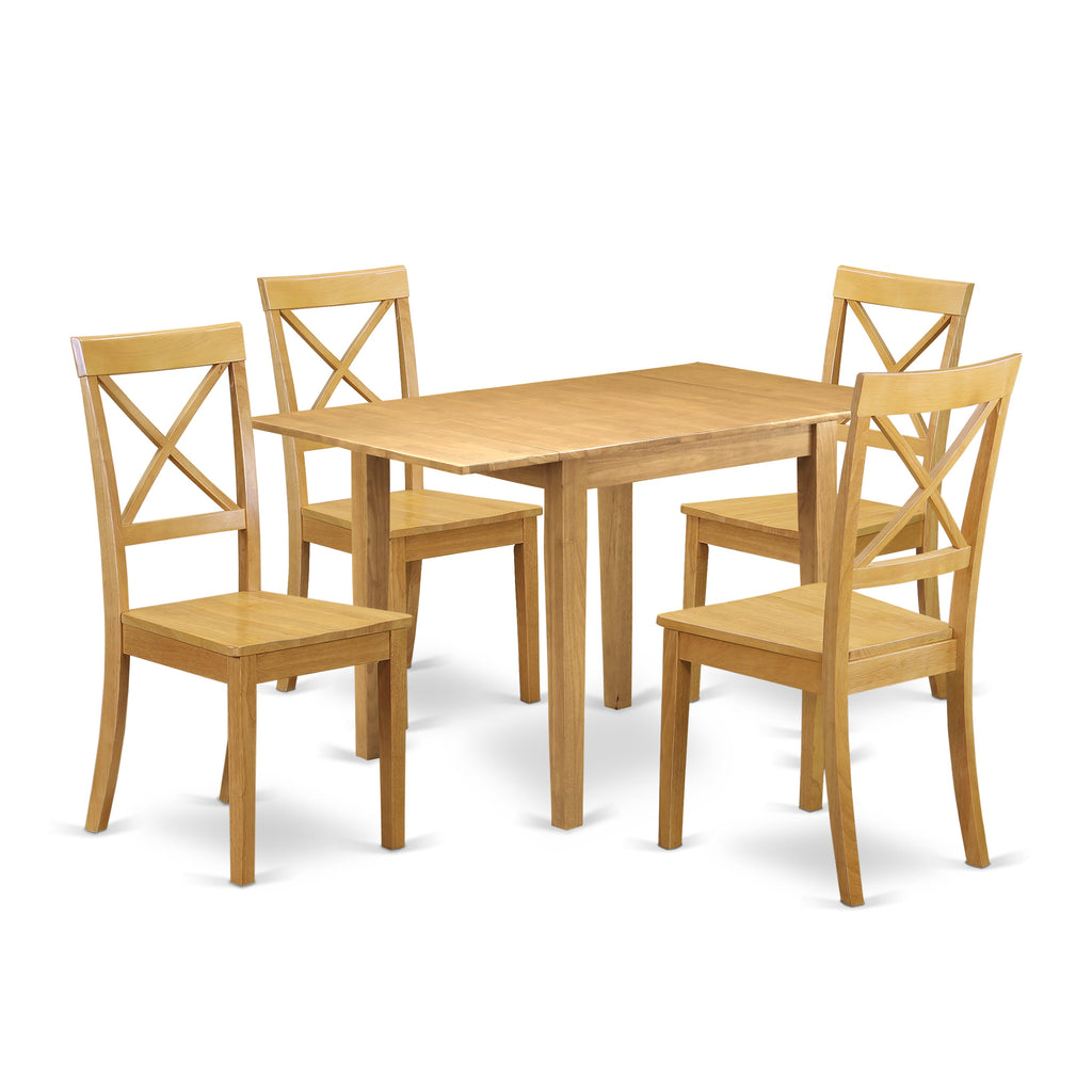 NDBO5-LH7-4 Deluxe 5-Piece Dining Set with Drop-Leaf Table and Four Solid Wood Chairs for Compact Spaces