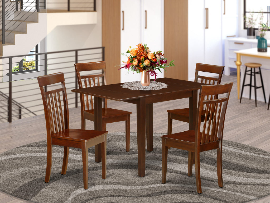 NDCA5-G1G-Q 5 Piece Dropleaf Dining Set with Rectangle Table and 4 Chairs, 30x48 Inch, Mahogany Finish