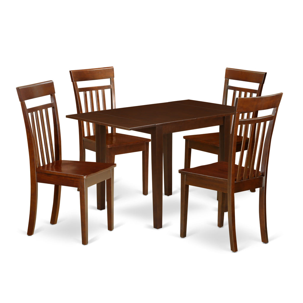 NDCA5-G1G-Q 5 Piece Dropleaf Dining Set with Rectangle Table and 4 Chairs, 30x48 Inch, Mahogany Finish