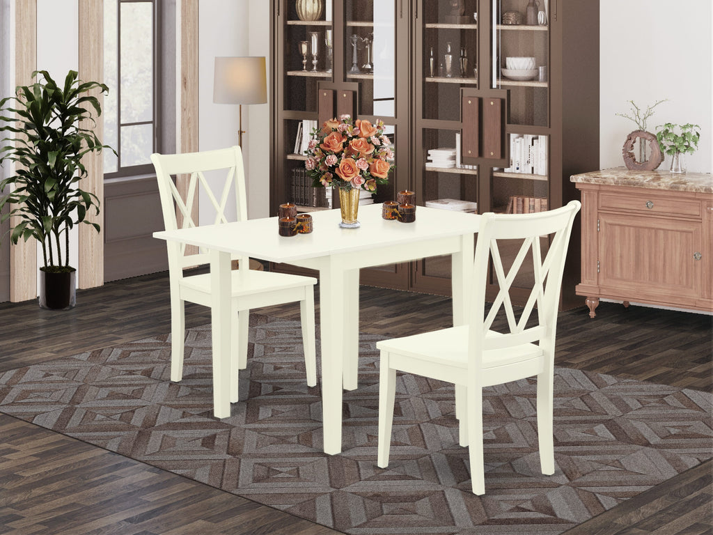 NDCL3-QN9-Z 3-Piece Modern Dining Set with Rectangular Drop-leaf Table and 2 Chairs, Linen White, 30x48