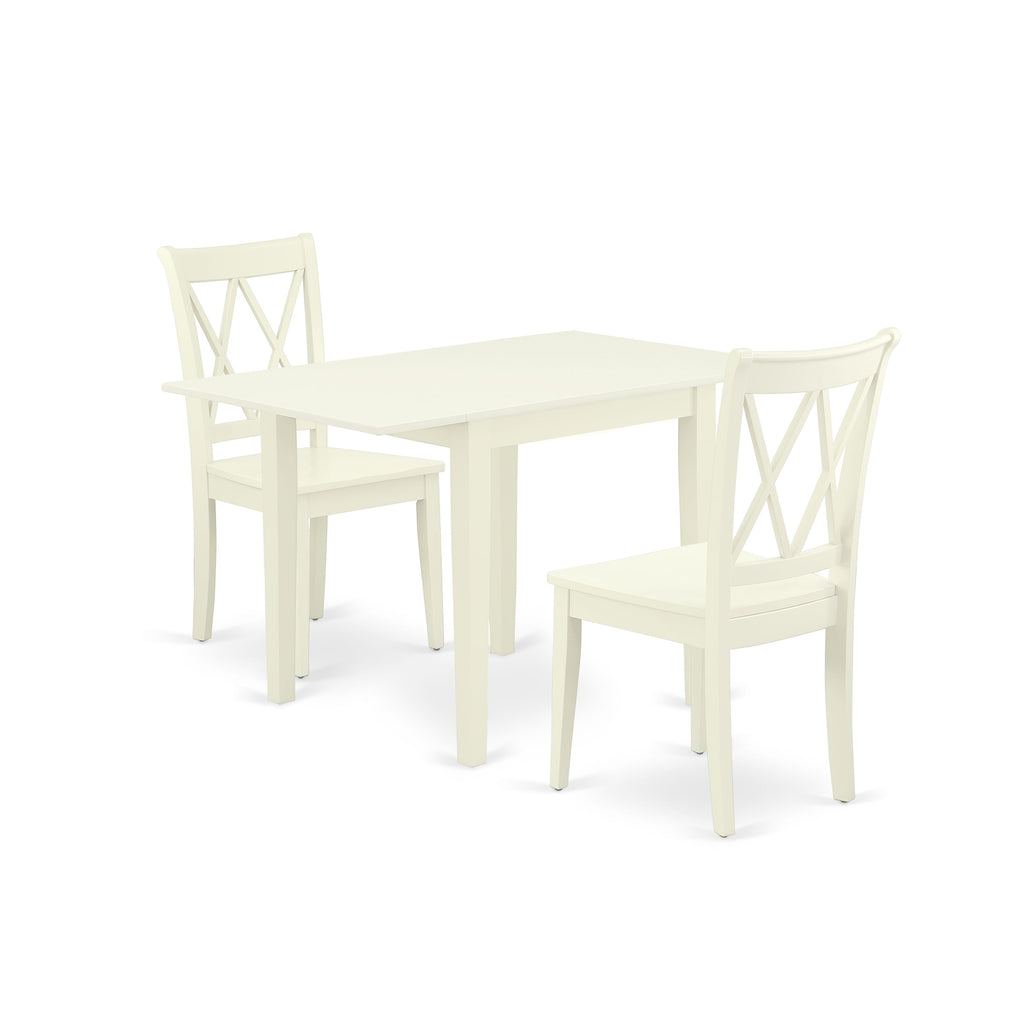 NDCL3-QN9-Z 3-Piece Modern Dining Set with Rectangular Drop-leaf Table and 2 Chairs, Linen White, 30x48