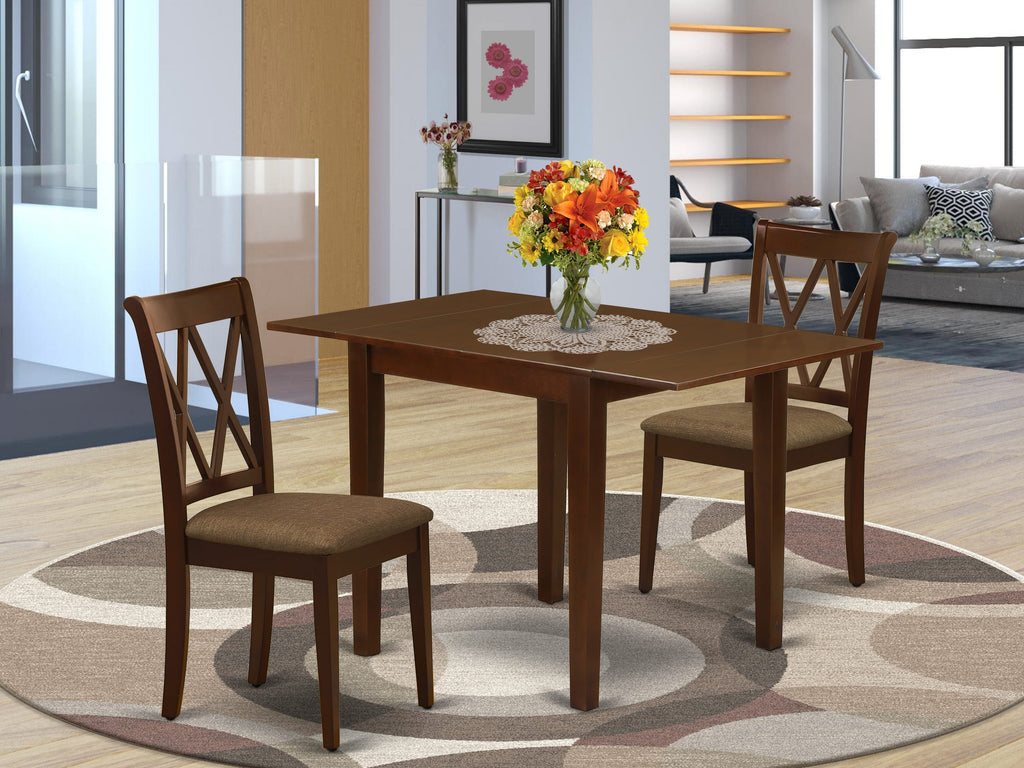 Mahogany Dining Set with Dropleaf and Upholstered Seats  NDCL3-DX6-R 3 Piece Table & Chair Ensemble with Rectangle Table, 30x48 Inches